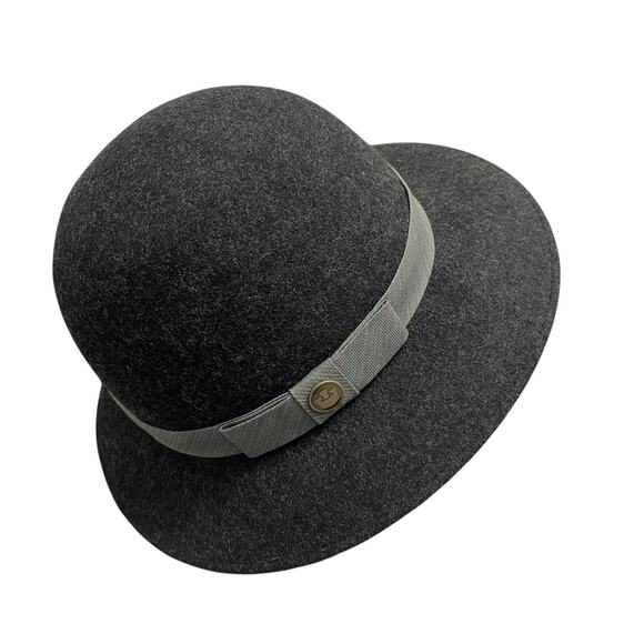 Goorin Bros Wool Cloche Hat Gray Ribbon Womens Wide Brim Classic Felt Size Large